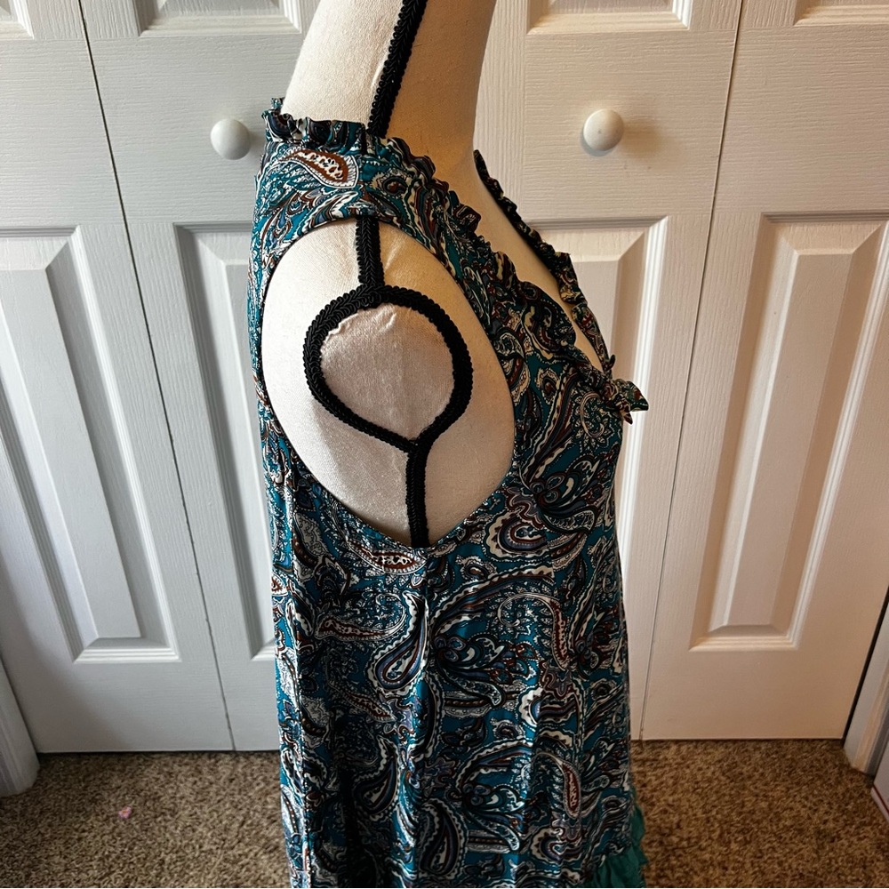 Papillon Teal and Brown Paisley Dress Size Medium - Picture 7 of 14